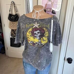 Y2K 2000s Grateful Dead off shoulder Skull Graphic Tee